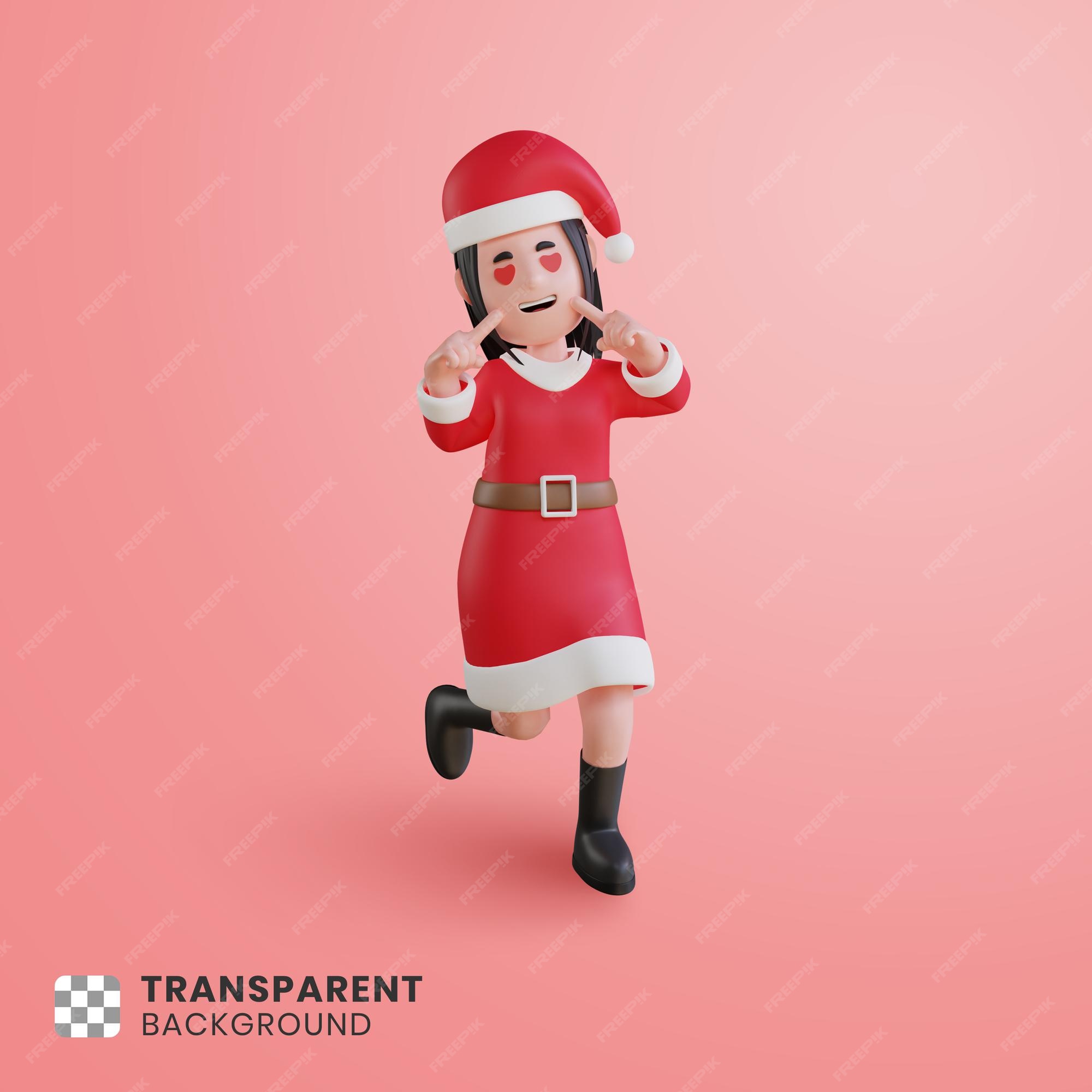 Premium PSD  3d cute girl character santa claus with a gift box