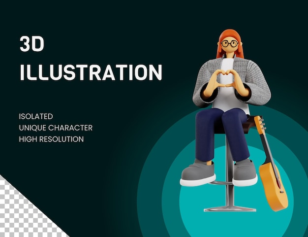 PSD 3d girl guitarist illustration