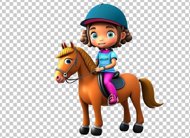 PSD 3d girl on a horse 3d cartoon character