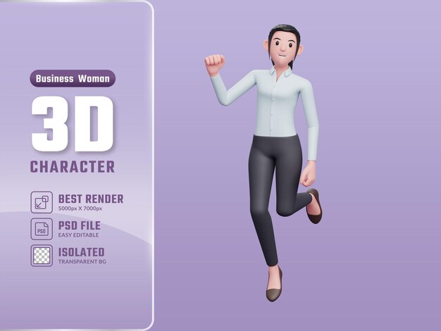 3d girl jumping in the air celebrating 3d render business woman character illustration