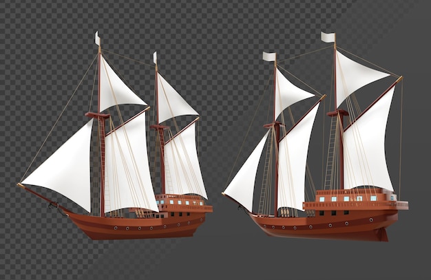 3D-gjengivelse antikt skip renessanse gammel seilfregatt brigantin perspektivvisning