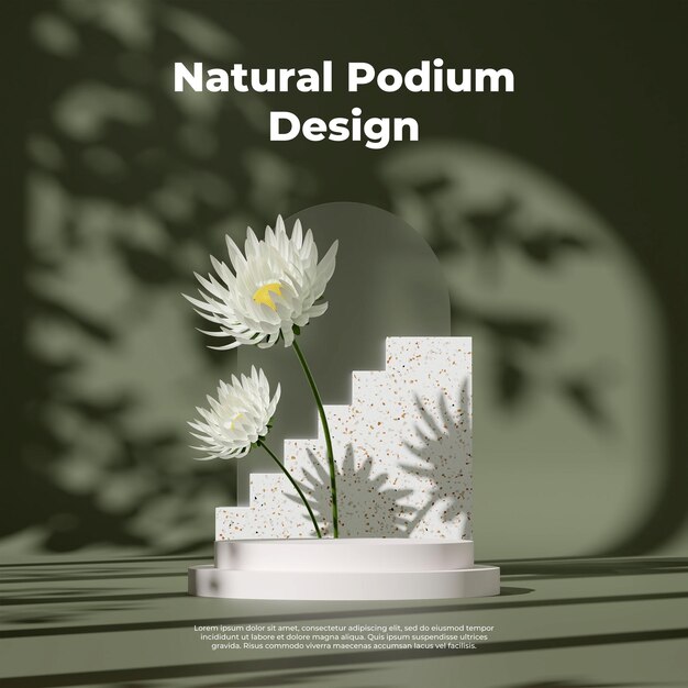 3D-gjengivelse av et tomt podium for produktmockup på grønn bakgrunn