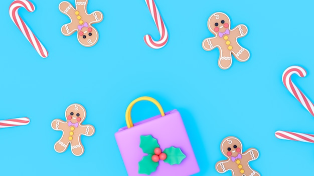 3D-gjengivelse av julebakgrunn med ikoner