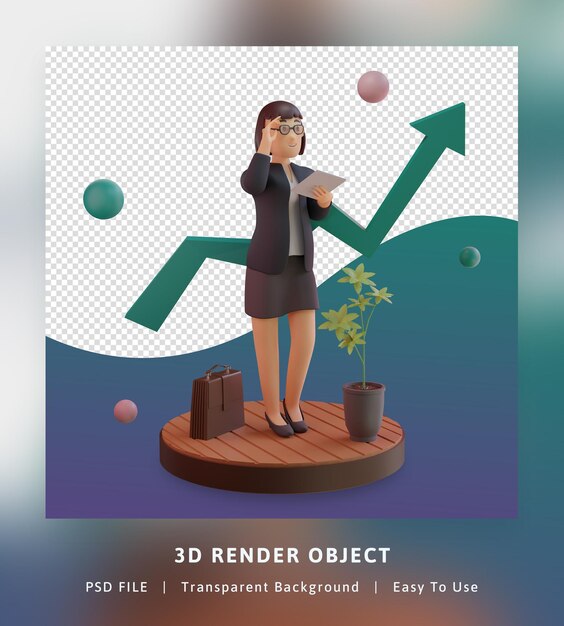 3D-gjengivelse av stilig karakter med statistikkgraf