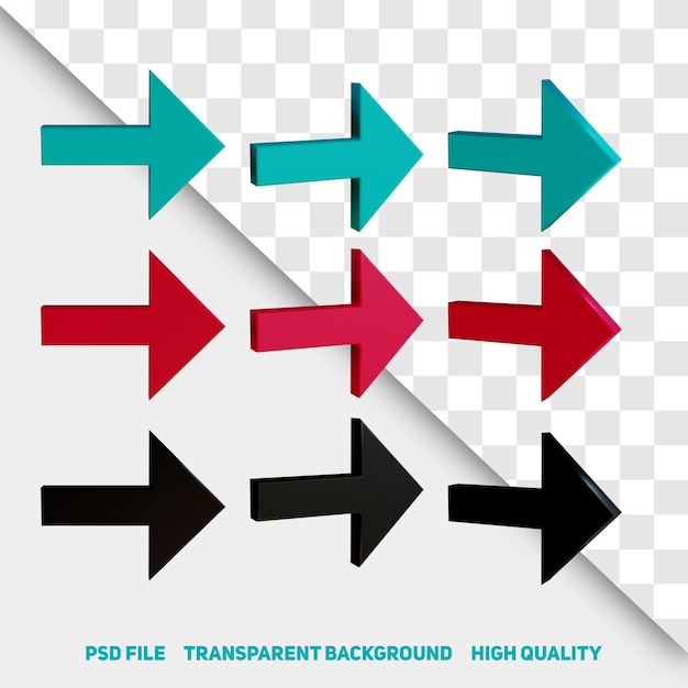 3D-gjengivelse minimalistisk 3D svart rød og grønn pil premium psd-ikon del 4