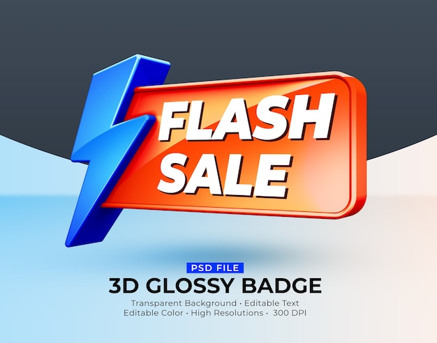 PSD 3d-glanzende glanzende badge flash-verkoop mockup