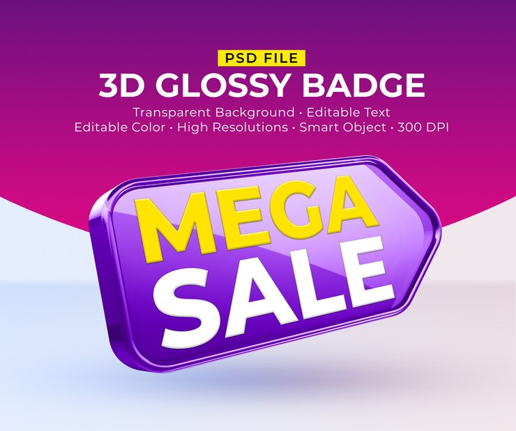 3D-glanzende glanzende badge met mockup voor grote verkoop
