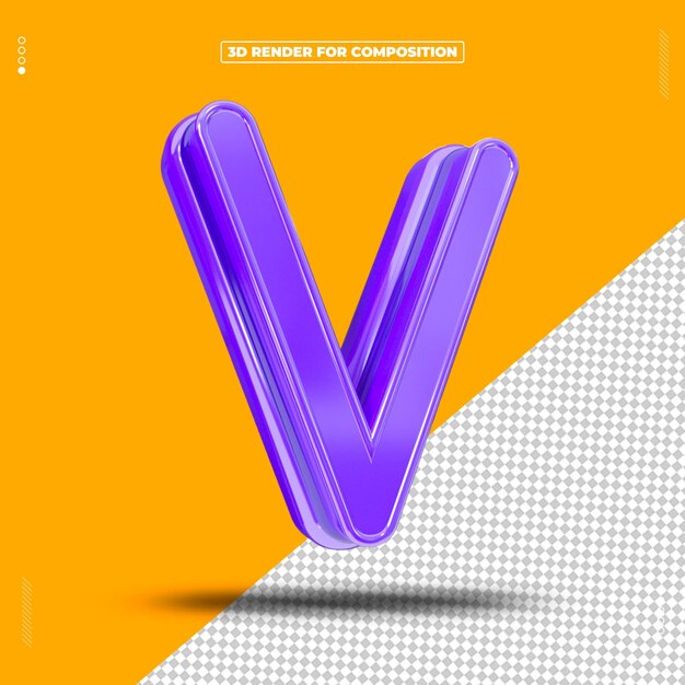 3D glanzende paarse letter V