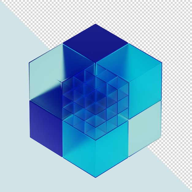 3d glass cube blue