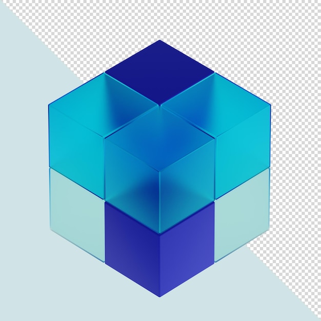 3d glass cube blue