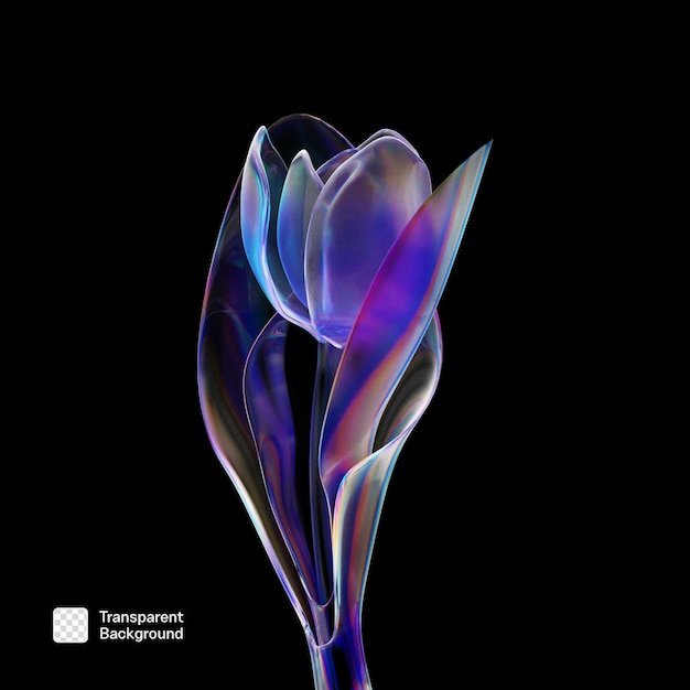 3D Glass Flower Element PNG Template