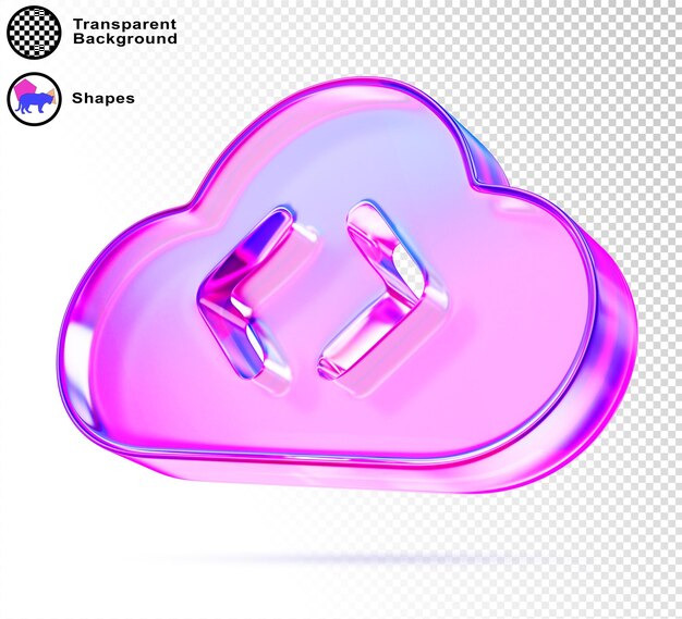 3d glass holographic cloud programming with html tag code icon render Online platform for developing test and deploy web app Cloud computing service server storage in internet