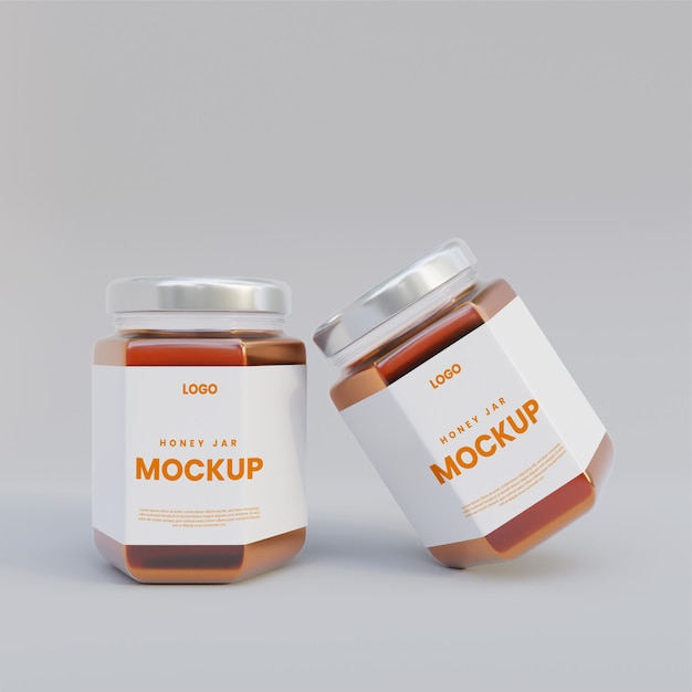 3D Glass Honey Jar Mockup