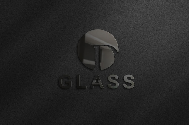 3d glass logo mockup on wall in 3d rendering