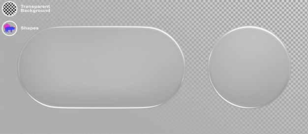 3d glass morphism button icons ui elements for web or mobile app navigation bar or menu website translucent frames of rectangle circle shape with rounded design and glowing edges