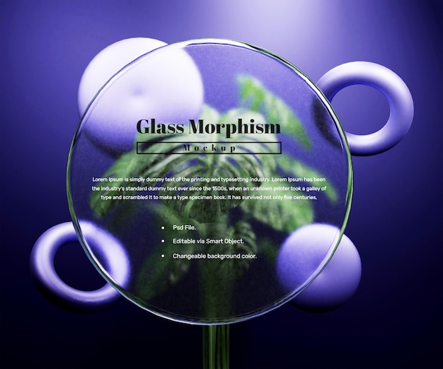 PSD 3d glass morphism interface mockup with circle glass shape or transparent glass morphism mockup