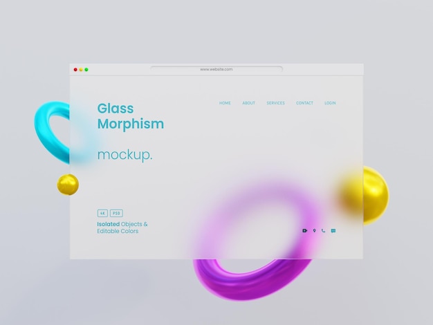 PSD 3d glass morphism web interface mockup