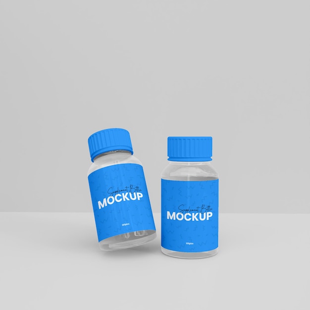 3d glass supplement bottle mockup