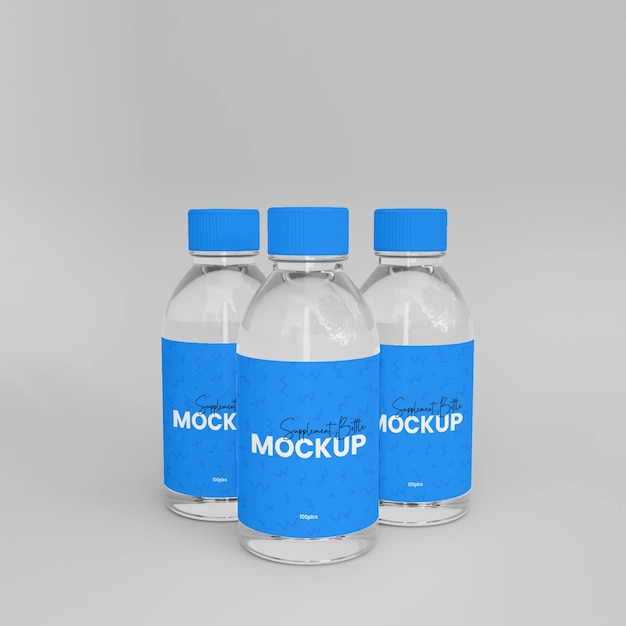 Mockup di bottiglia di medicina supplemento di vetro 3d