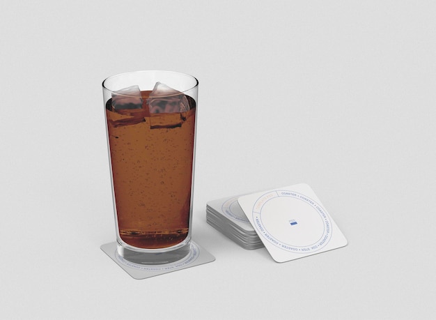 PSD 3d glass with coaster mockup