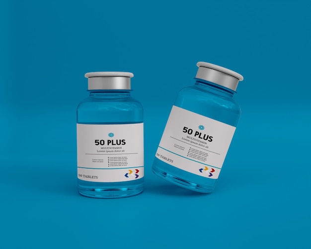 3d glazen kleurvaccin fles mockup