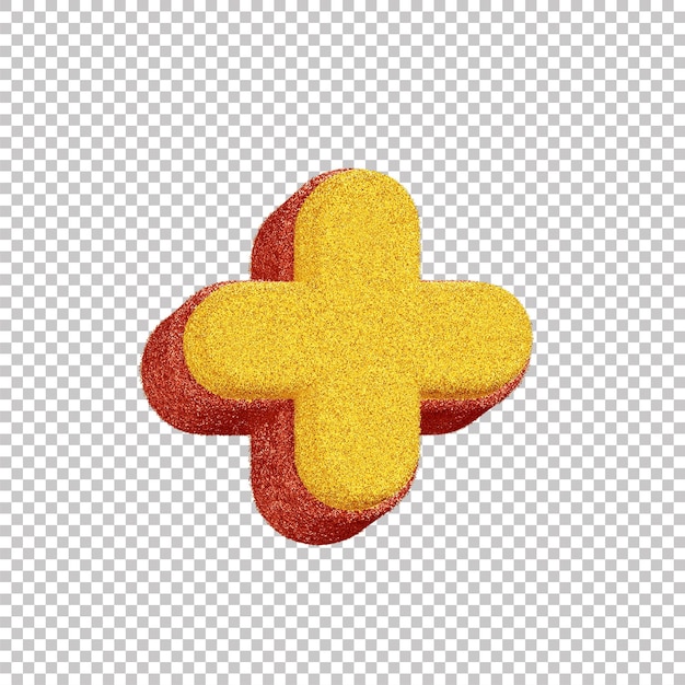 3D Glitter Addition Symbol for Carnival Composition Yellow with Red Outline on Transparent Backgro