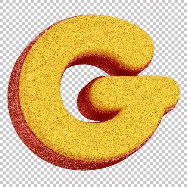 PSD 3d glitter letter g voor carnival composition geel met rode omtrek op transparante achtergrond