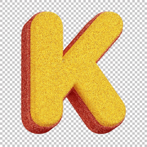 3D Glitter Letter K for Carnival Composition Yellow with Red Outline on Transparent Background