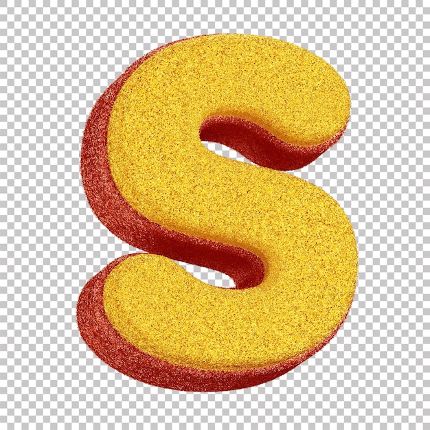 PSD 3d glitter letter s per la composizione del carnevale giallo con contorno rosso su sfondo trasparente