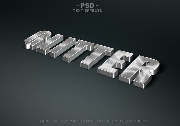 3d 글리터 실버 스타일 편집 가능한 텍스트 효과