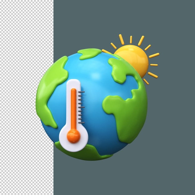 PSD icona del riscaldamento globale 3d con termometro questioni ambientali