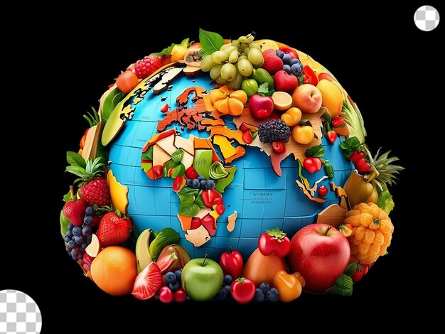 A 3d globe with continents made with food png transparent