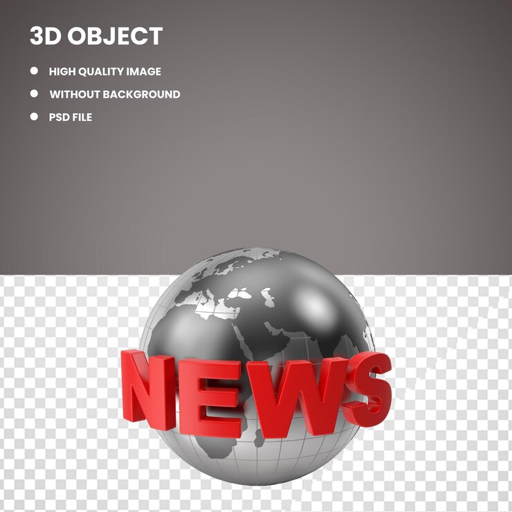 PSD 3d globe with news gray red