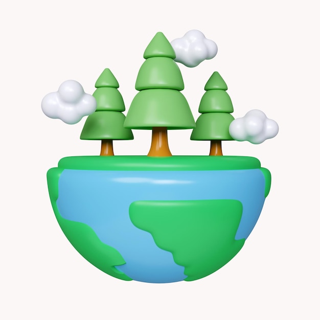 PSD 3d globe with seedlings earth day save world environment icon concept icon isolated on white background 3d rendering illustration clipping path