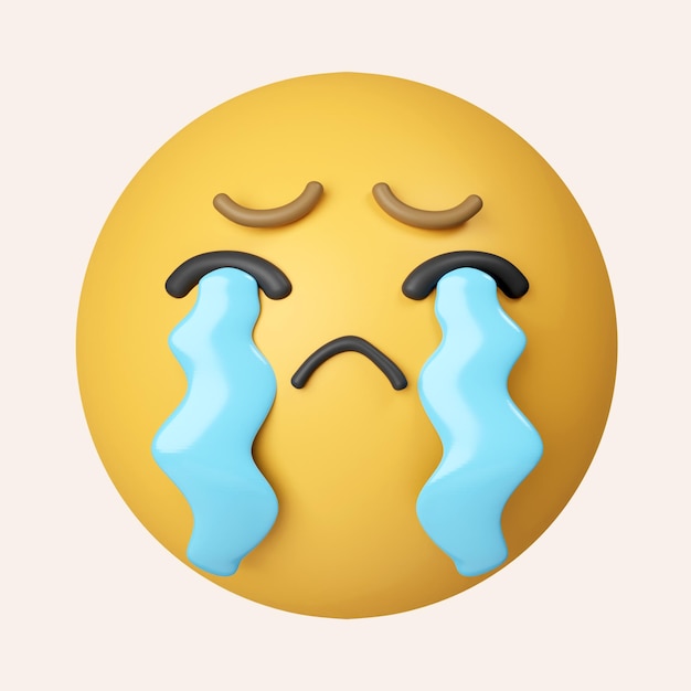 PSD 3d głośno płacząca twarz ikona żółty emoji z otwartymi ustami łzy płynące z zamkniętych oczu ikona izolowana na szarym tle 3d rendering ilustracja ścieżka wycięcia