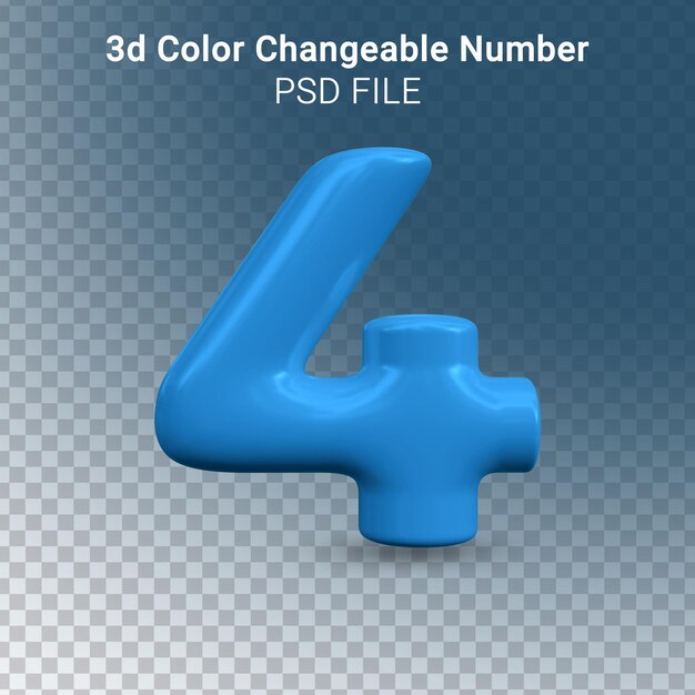 PSD 3d glossy color changable number 4