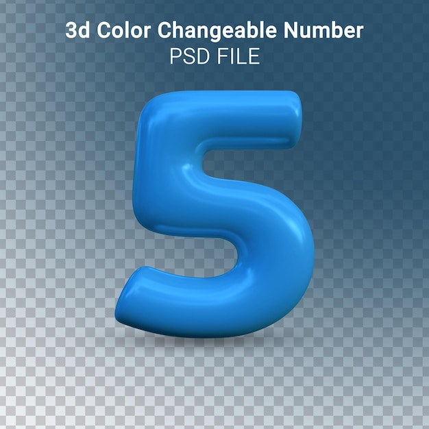PSD 3d glossy color changable number 5