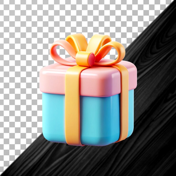 3D Glossy Gift box on Transparent Background