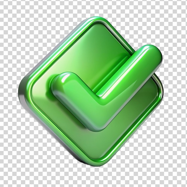 PSD 3d glossy green checkmark icon isolated on transparent background