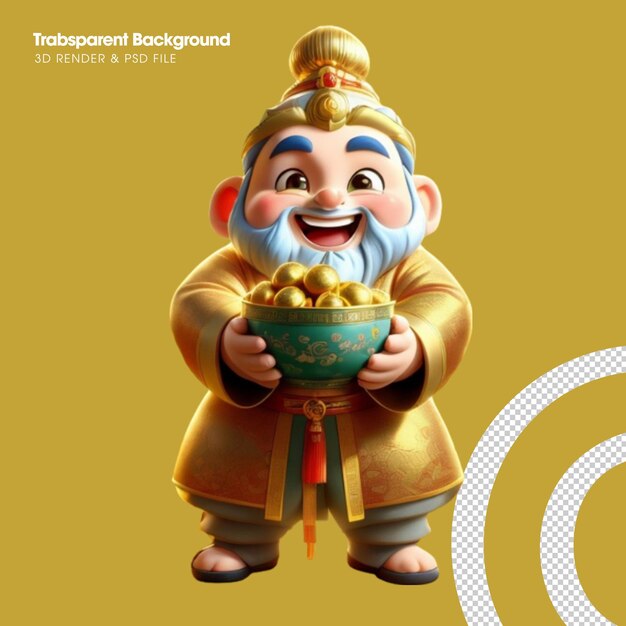 PSD 3d god of wealth illustration of a cute cartoon