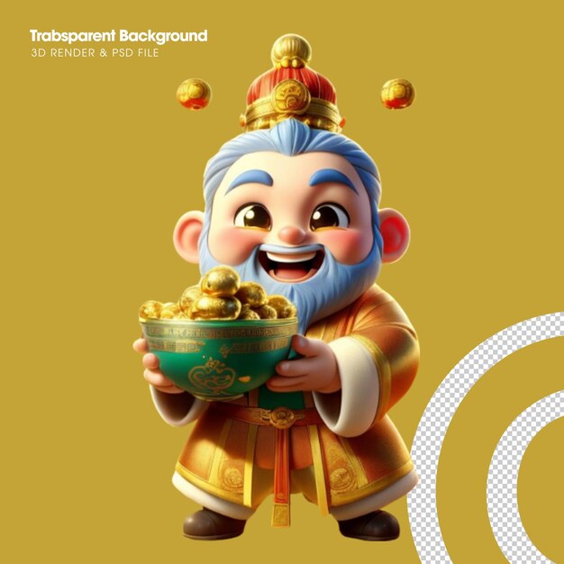 PSD 3d god of wealth illustration of a cute cartoon