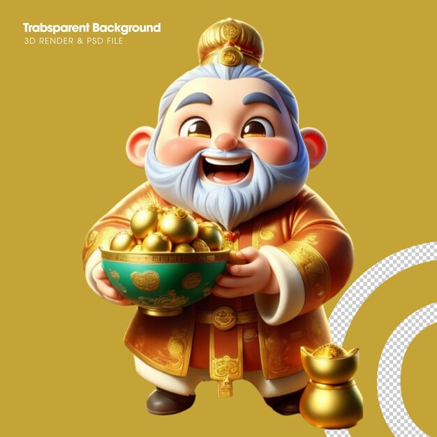 PSD 3d god of wealth illustration of a cute cartoon