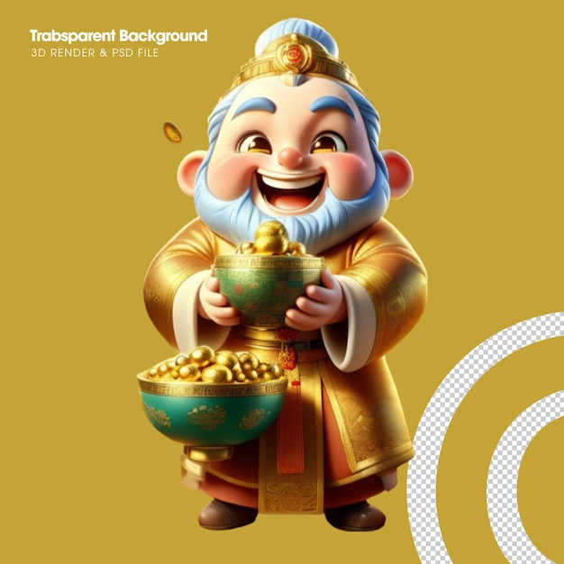 PSD 3d god of wealth illustration of a cute cartoon