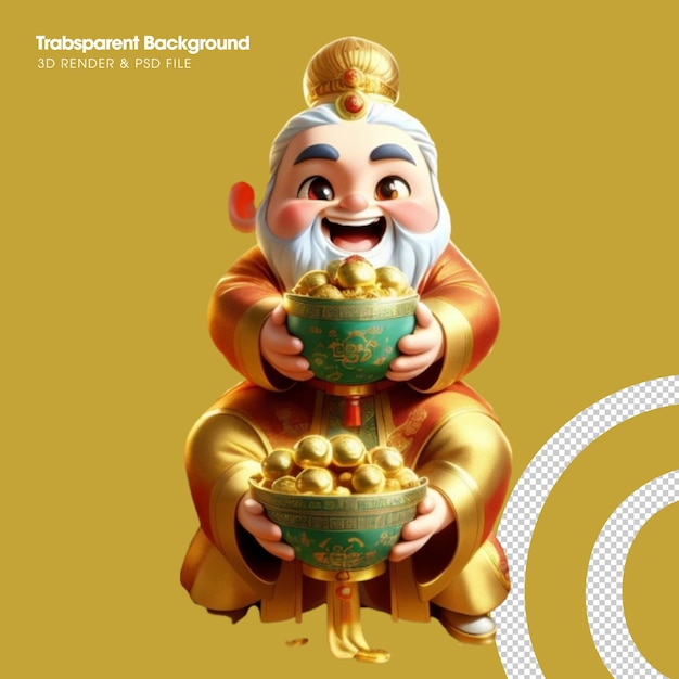 3d god of wealth illustration of a cute cartoon