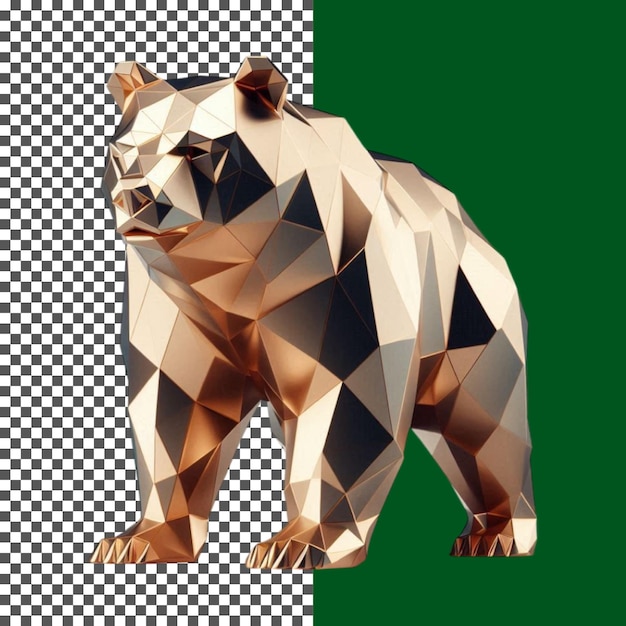 3D Gold Bear Statue Geometric Design on transparent background png psd