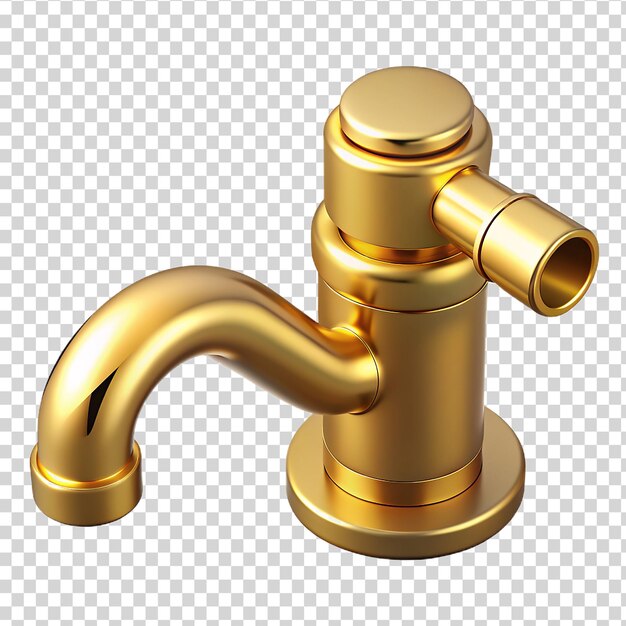 3d gold bidet faucet isolated on transparent background