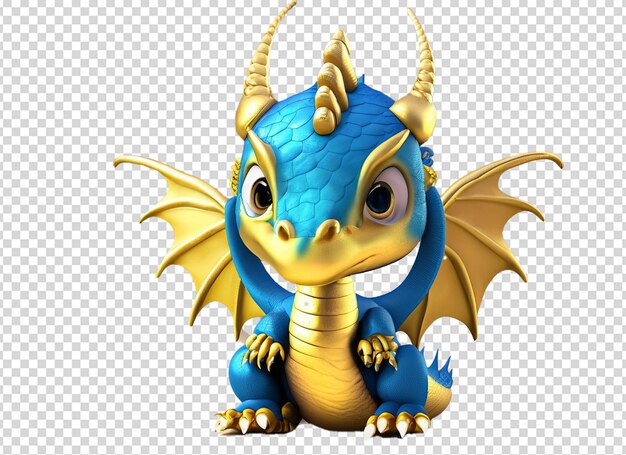 PSD 3d gold and blue baby dragon