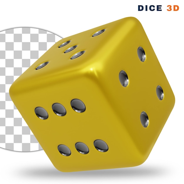 PSD 3d gold casino dice on transparent background