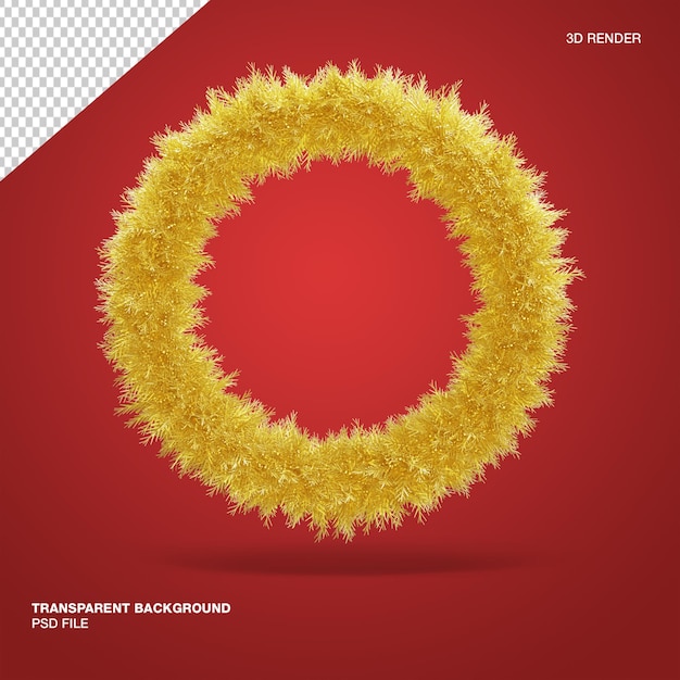 3d gold christmas wreath with red transparent background isolated render Psd
