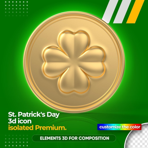 3d gold coin for st. patrick's day rendering